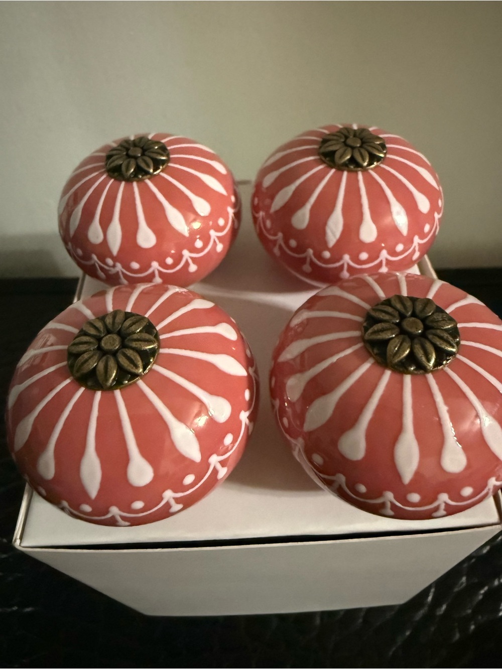 White & pink Ceramic Drawer Knobs Set of 8